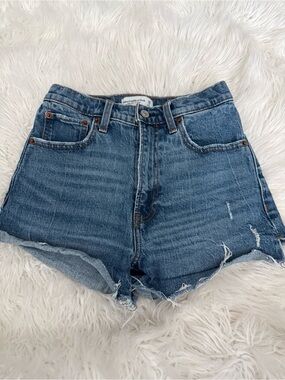 Abercrombie & Fitch Distressed High-Rise Denim Shorts - Blue